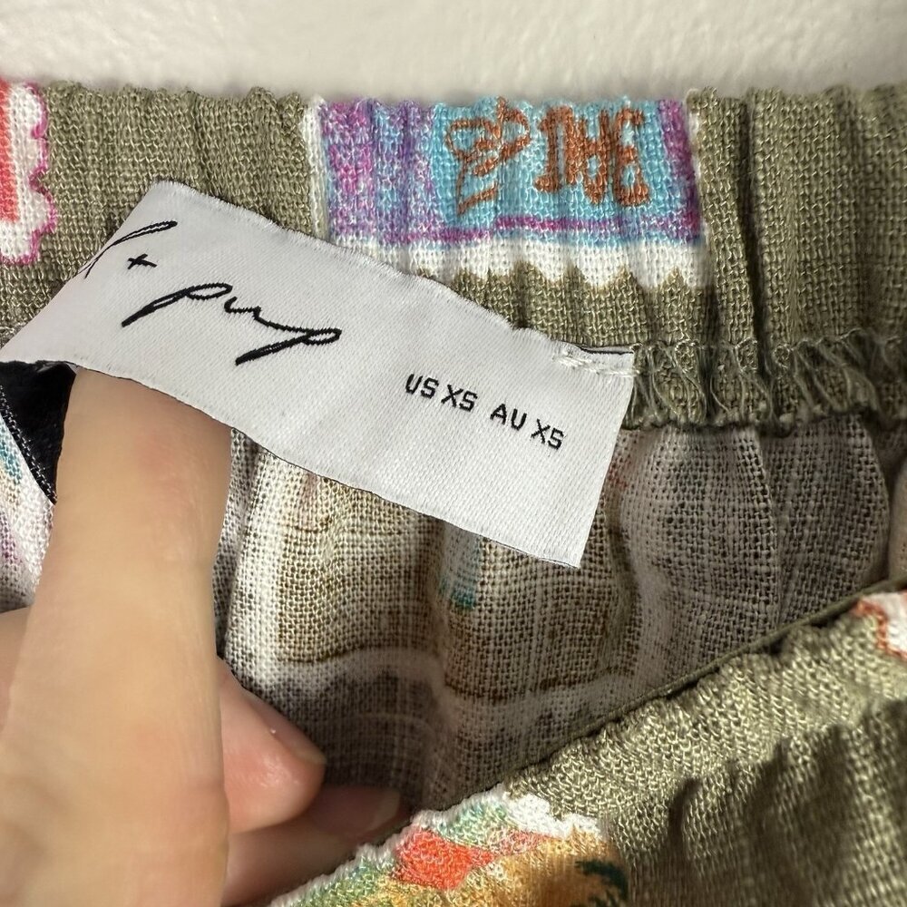 Petal & Pup Aoife Olive Stamp Print Maxi Dress XS Linen Blend Summer Vacation - Picture 8 of 9